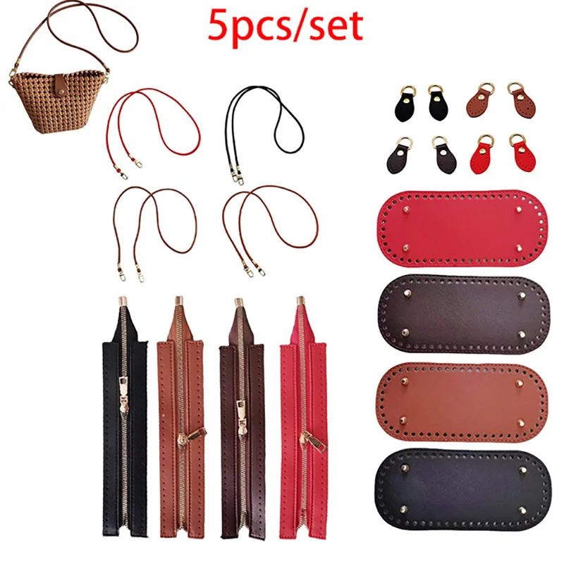 

5Pcs/Set DIY Handmade Single-Shoulder Zipper Bag Making Material Kit (Round Leather Strap + 22cm Connectors + 24cm Zippers) Handmade Bag Making Accessories Suitable for Diy, Women's Gifts, Handmade Gifts