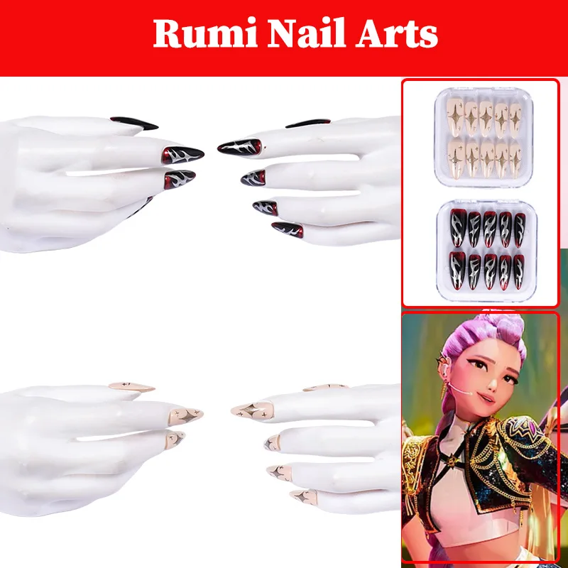 

Kpop Demons Hunter HUNTRX Rumi Nail Arts Косплей Идол Золотой Черный Костюм Опора Маникюр Красота Ногтей Хэллоуин Костюмы Аксессуар