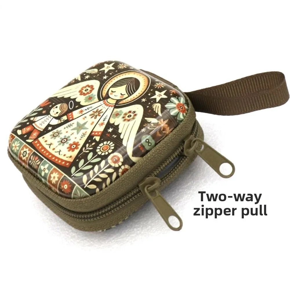 Virgin Mary Prayer Rosary Storage Bag 7x7cm Iron Artwork Religious Jewelry Box Elegant Cartoon Christian Gift Religious Articles