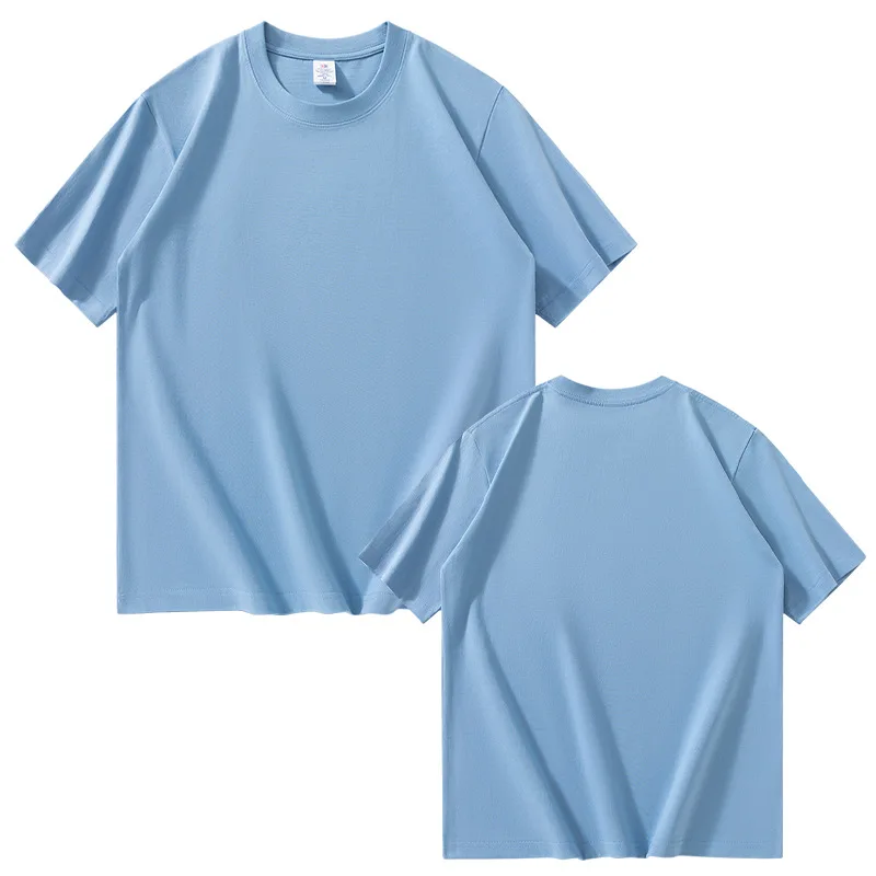 

European and American Summer Men's Solid Color Casual Short Sleeved Round Neck 230g Heavyweight Pure Cotton T-shirt,