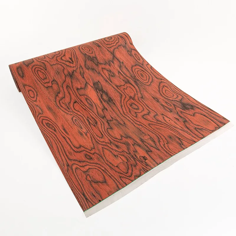 58x250cm Exotic Red Burl Engineered Wood Veneer for Modern Furniture, Interior Design & Decorative Surface Applications
