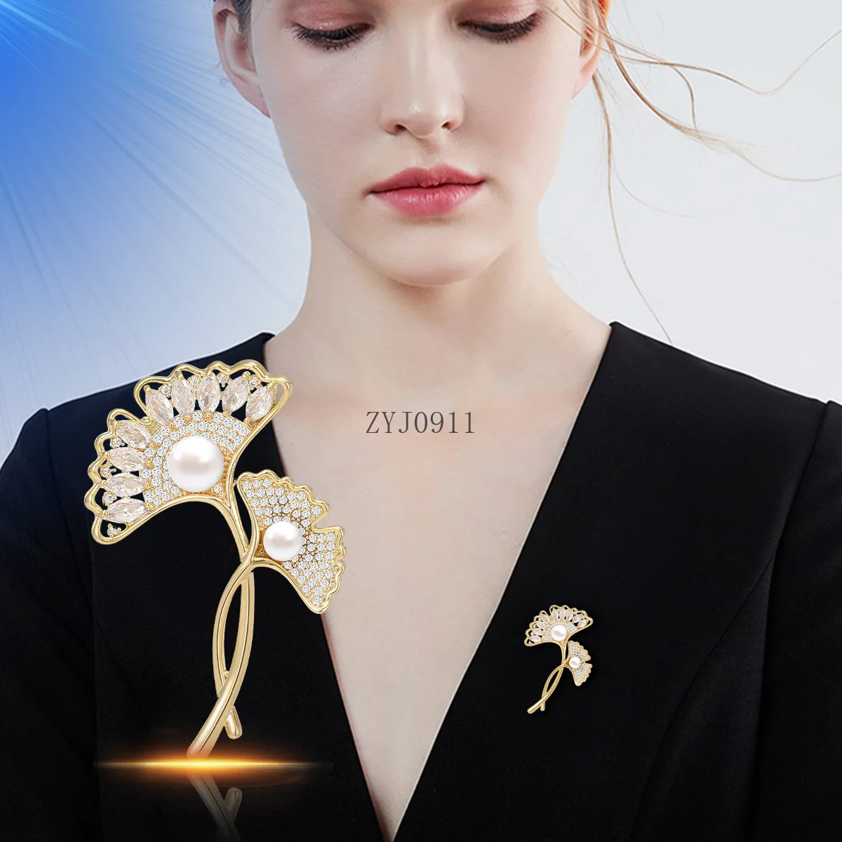 بروش الجنكة بيلوبا من لؤلؤ المياه العذبة الطبيعي المطلي بالذهب الحقيقي، بدلة نسائية راقية