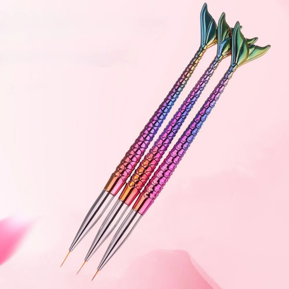 3Pcs Mermaid Nail Art Liner Brushes Set 7mm/11mm Professional Gel Polish Painting Tools for Detailed Nail Art and Blending