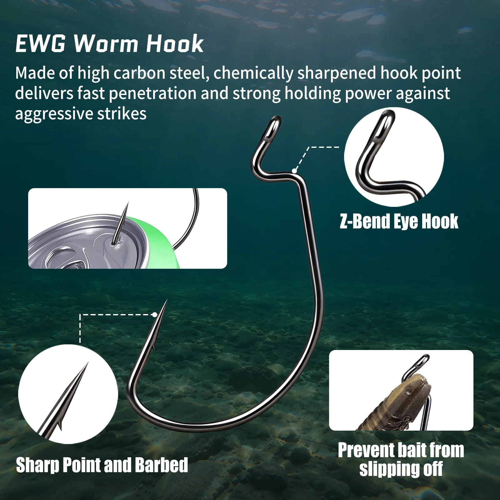 9KM EWG Worm Hook 100 Stück Extra Wide Gap Haken Offset-Haken für Zander- und Barsch-Angeln Weichplastik-Köderhaken für Texas Rig Free Rig – Detail 2