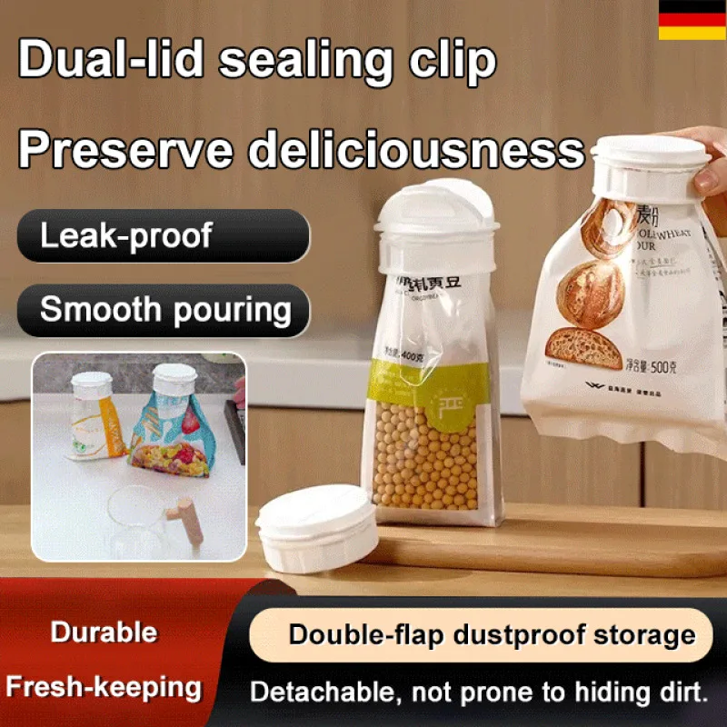 Double open lid spout kitchen snacks fresh bag plastic sealing clip oatmeal milk powder seasoning moisture-proof sealing clip