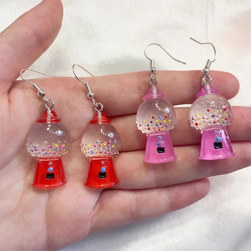 GUMBALL MACHINE EARRINGS pink or red silver plated Acrylic funfair Kawaii cute earrings y2k