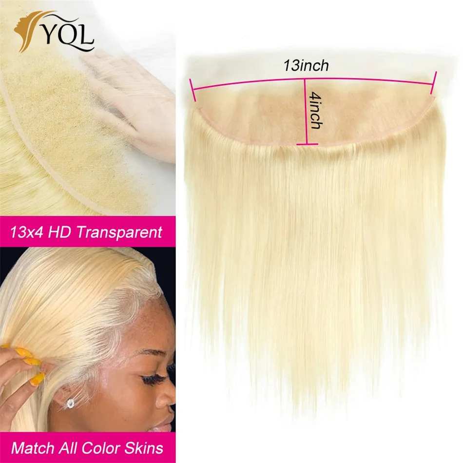 

613 Blonde Lace Frontal 13x4 HD Transparent Swiss Lace Frontal Straight Brazilian Remy Human Hair Extension 12-16 Inches