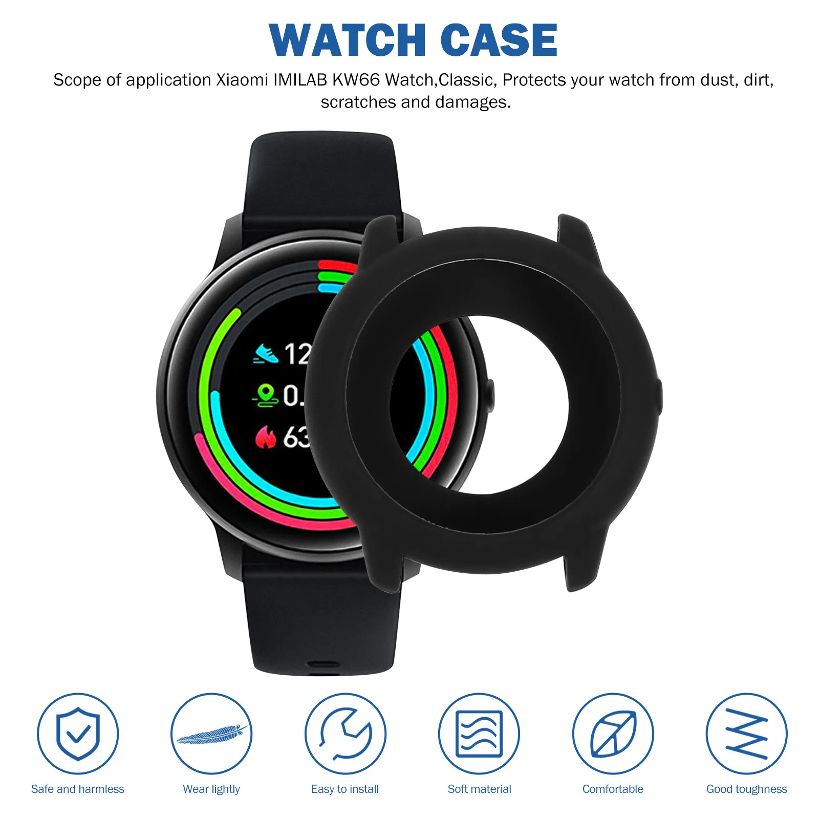 Capa Protetora de Silicone para Smartwatch, Anti-Risco, Anti-Colisão, à Prova de Choque