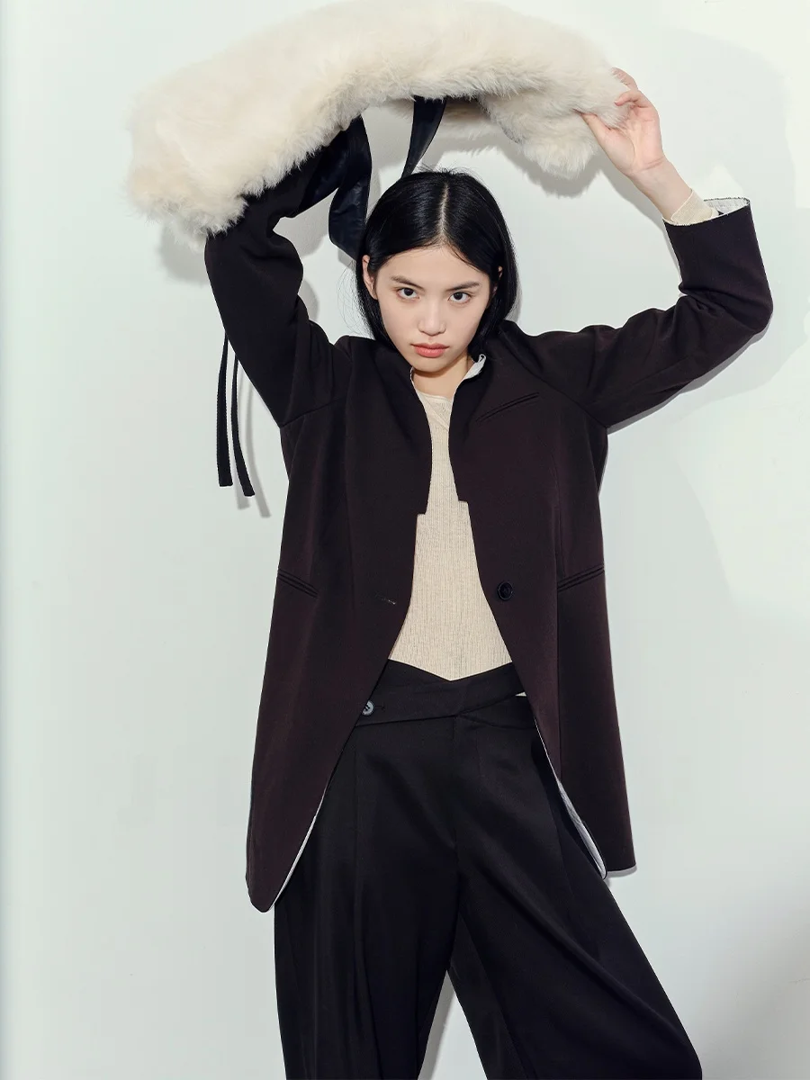 Casual Vintage JessXu Parisian Long Sleeve Thin Black Vest without Collar Commute Style Fashion Women's Spring Autumn Outerwear