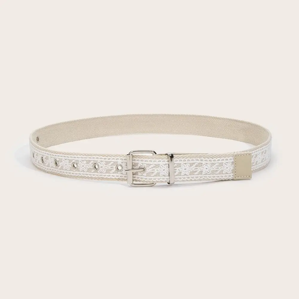 Elegant Punk Style Floral Lace Waist Belt All-match Y2k Women's White Belt Linen-cotton Casual Waist Strap Gifts