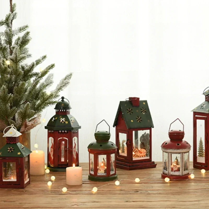 American Vintage Windproof Candlestick, Iron Tabletop Lamps, Christmas Decoration Accessories, Festive Home Decor