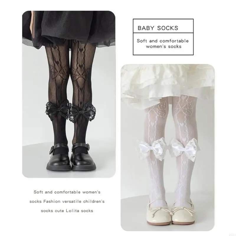 R66D الفتيات طماق جميلة مع Bowknot شبكة النسيج مرونة عالية الجوارب ارتداء اليومي طماق للصغار أنيقة