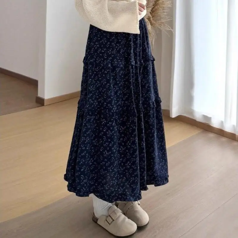 

Girl Lazy Style Skirt Cute Autumn Floral New Model High Waist Fashion Long Skirt Pengpeng Cake Skirt Dopamine New Wholesale Hot