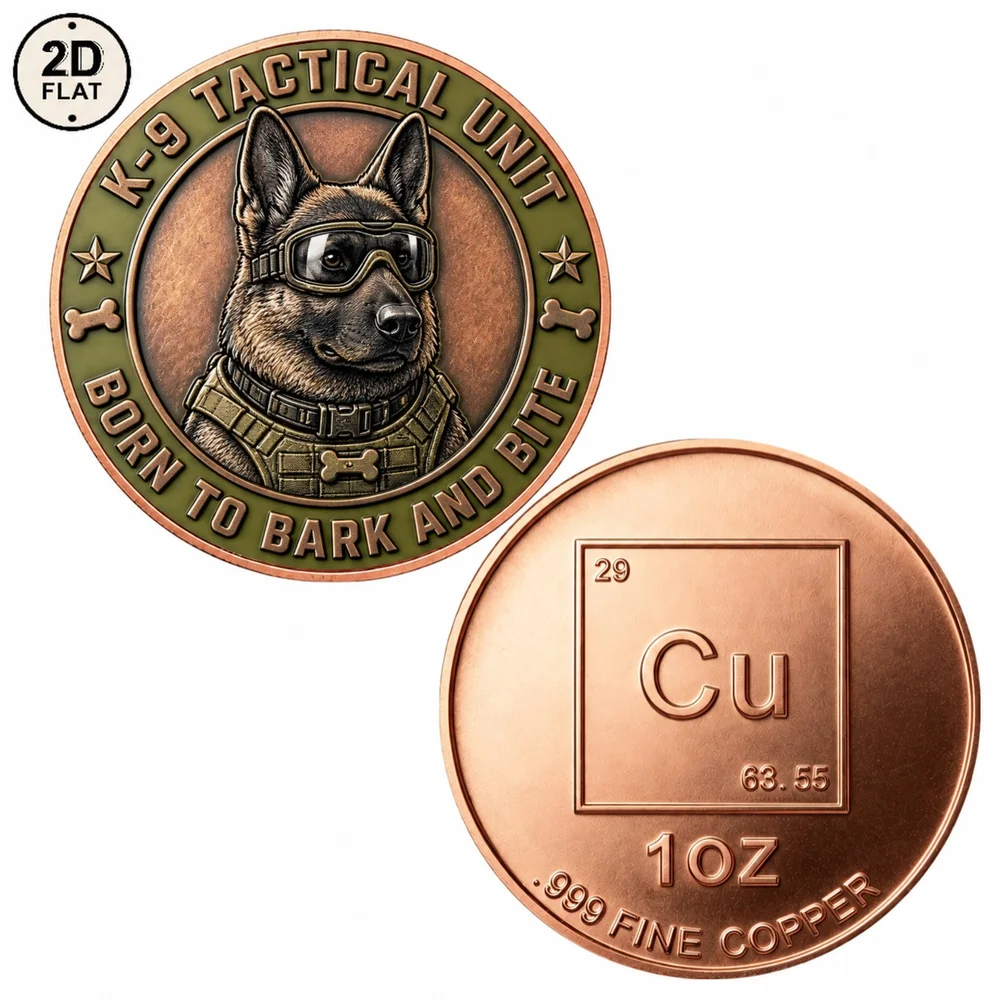 1pc 1oz Fine Copper K-9 Tactical Unit Challenge Coin Born To Bark And Bite German Shepherd Collectible Medal Police Dog Souvenir - view 2