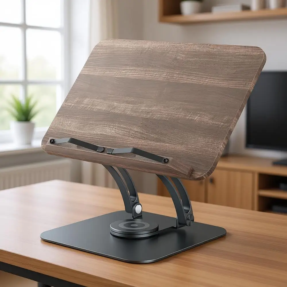 

Adjustable 360° Swivel Book Stand with Elastic Clips for Cookbooks, Music Scores, Tablets, and Laptops - Gray