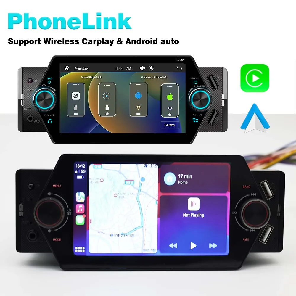 Hisound Lettore Mp5 per auto stereo per auto Single Din 1 Din con telecamera di retromarcia automatica Carplay Android