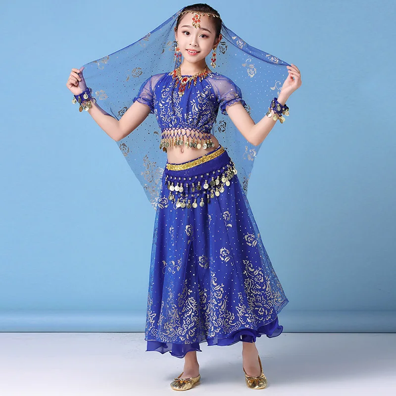 4pcs/set New Kids Belly Dance Costume Set Oriental Indian Dancing Costumes Belly Dance Wear Dress Indian Clothes for Girls