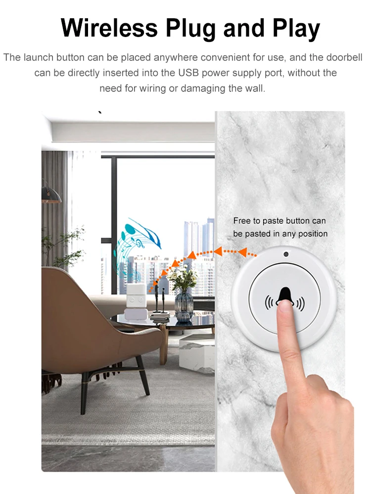 

USB Wireless Doorbell 433MHZ Emergency Call Button Strong Signal Smart Home Doorbell One-key Alarm Remote Control for Home