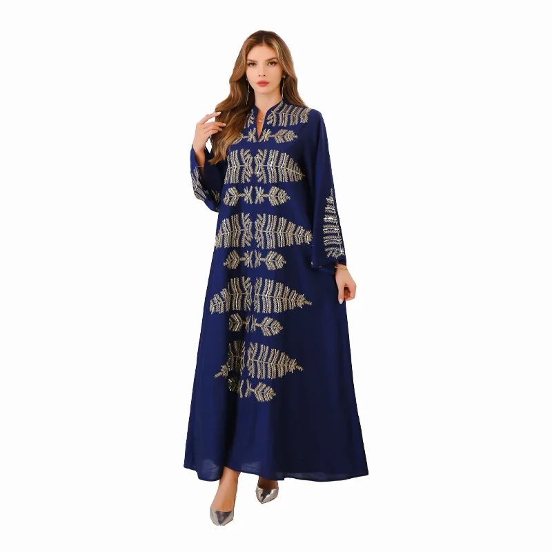 Eid Muslim Party Dress for Women Sequins Print Long Dresses Ramadan Abaya Morocco Kaftan Vestidos Largos Dubai Robe Jalabiya