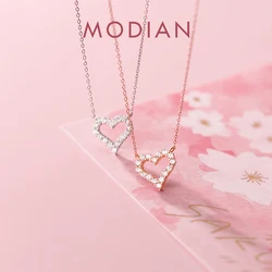 Modian A Row Glittering Zirconia Lovely Hearts Shape 925 Sterling Silver Pendant for Women Girl Enggement Party Fine Jewelry