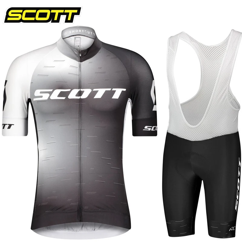 SCOTT Team 2023 Short Sleeve Cycling Jersey Set Bib shorts Ropa Ciclismo Bicycle Clothing MTB Bike Jersey Uniform Men Clothes