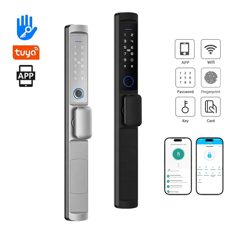 Waterproof Tuya WiFi App Remote Unlock Smart Door Lock Biometric Fingerprint Door Push And Pull Digital Password lock