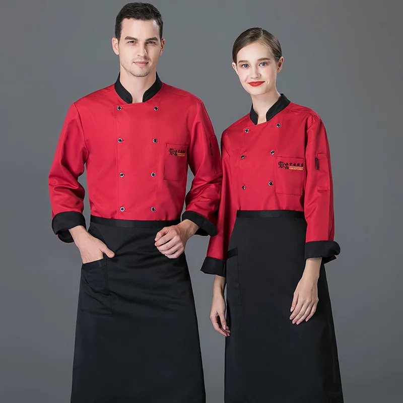

Chef's workwear for men, long-sleeved, autumn and winter, black long-sleeved chef's uniform for kitchen and restaurant, restaura