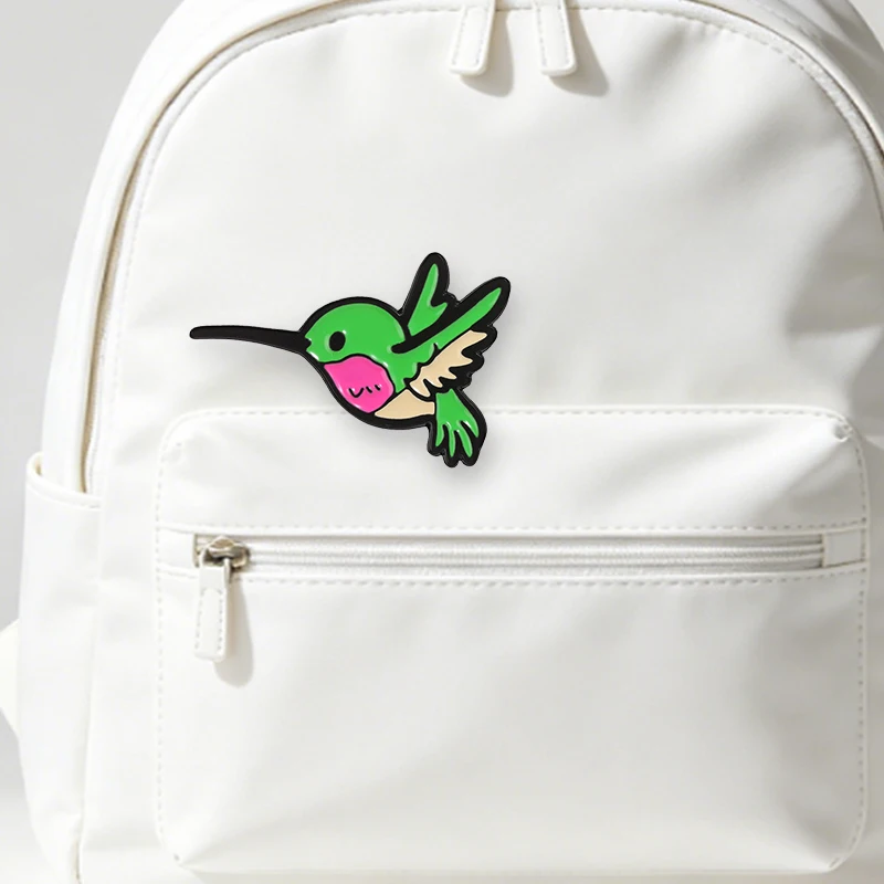 Cartoon Green Pink Flying Hummingbird Badge Enamel Pin Hummingbird Joy Symbol Design Brooch Lapel Badge Jewelry Gift for Friends