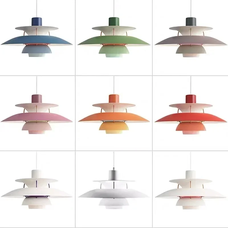 Danish Design Iron Pendant Light E27 LED Chandelier Nordic Colorful Umbrella Lamp Dinning Table Ceiling Decor Kitchen Droplight