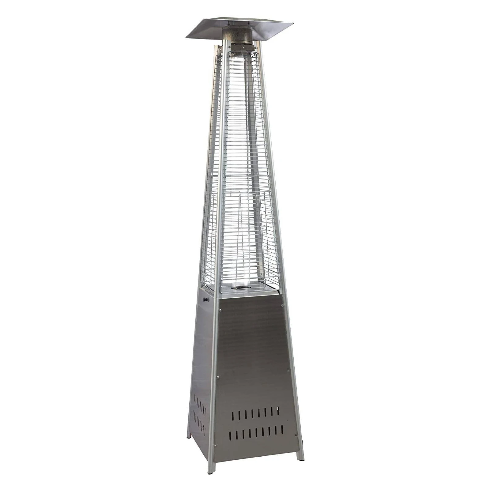 Outdoor Patio Heater, Pyramid Standing Gas LP Propane Heater With Wheels 89 Inches Tall 42000 BTU For Commercial Courtyard (Silv