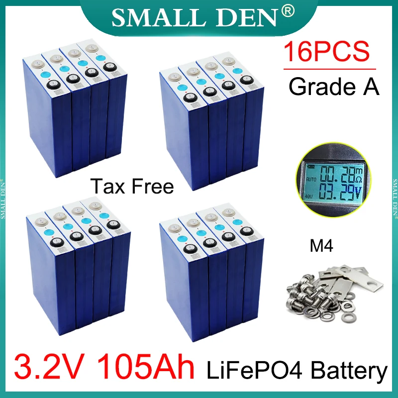 

16PCS Original 3.2V 105Ah LiFePO4 battery 3C Lithium iron phosphate EVE Grade A Cell DIY 12v 24v E-car boat Inverter Solar panel