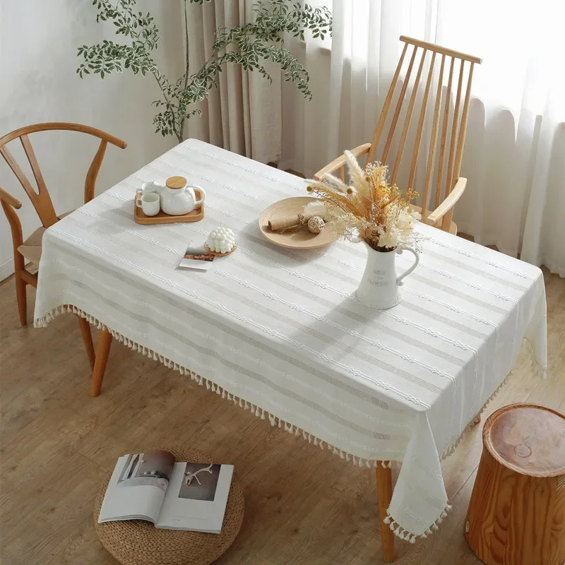 

INS Nordic Polyester jacquard tassel tablecloth Striped lace rectangular braid hollowed-out coffee table cloth Gray22