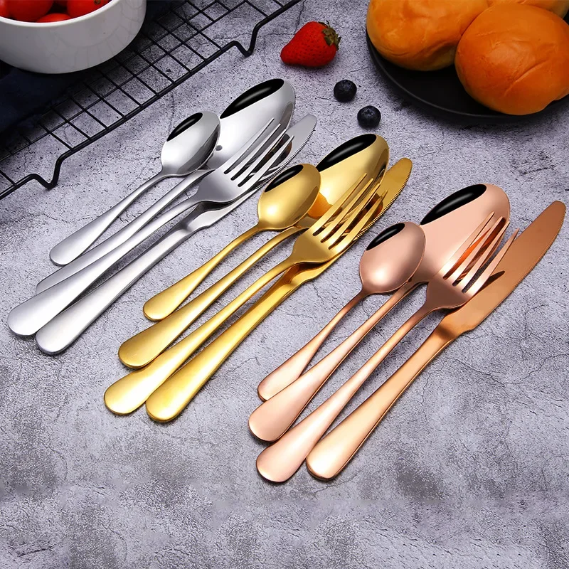 4pcs stainless steel tableware western food steak knife fork spoon dinning table set  tableware reusable gold silverware set