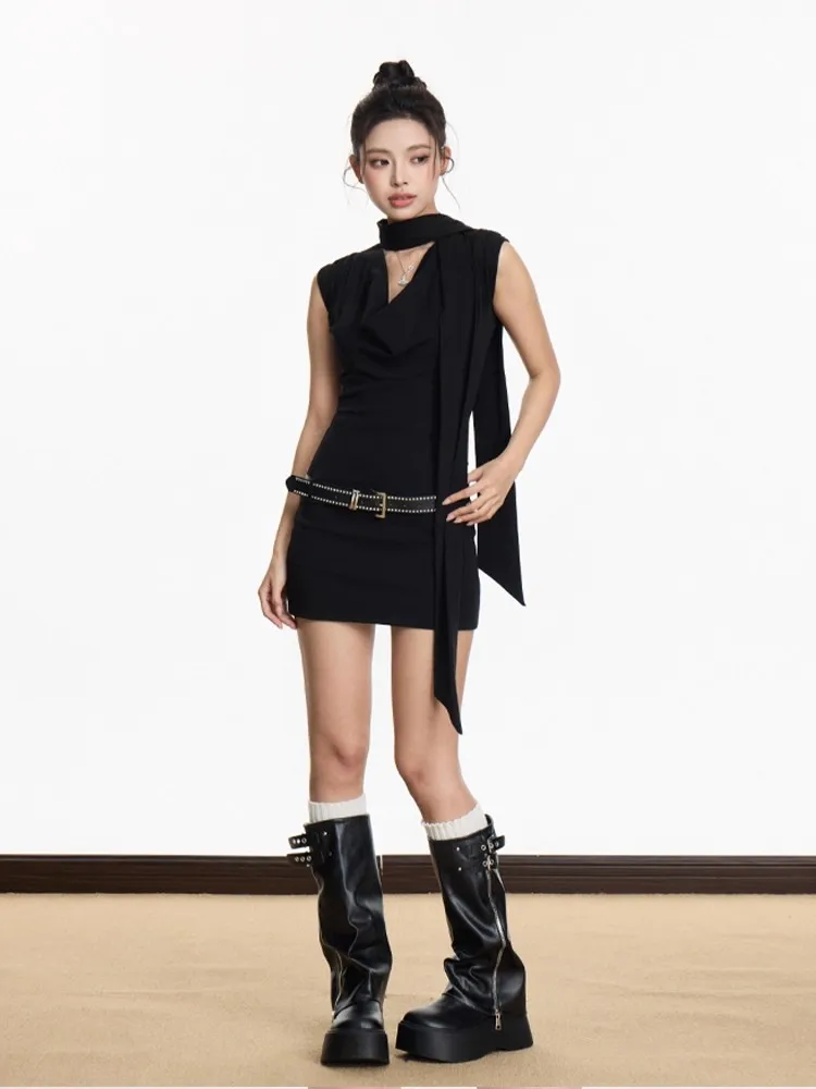 REDDACHiC وشاح الطربوش الرقبة المرأة فستان قصير Bodycon الصلبة مشروط بلا أكمام أسود بسط تانك فستان ليلة خارج ملابس الصيف الساخن