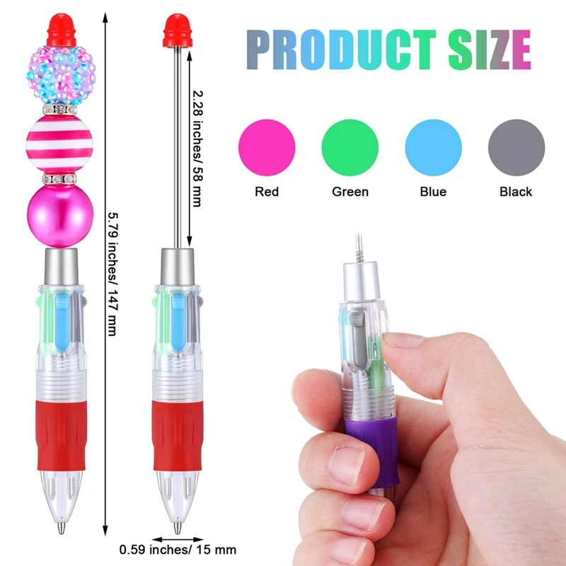 24 PCS Multicolor Beadable Pens 4-In-1 Colored Beads Pen For DIY Making Kit Students Office Retractable Ballpoint Pens Plastic
