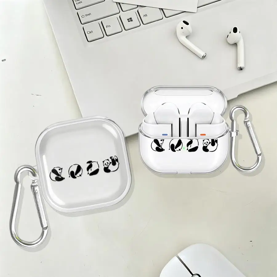 Clear Earphone Cases Cover With Hook Case For Samsung Galaxy Buds Live 2Pro 3 FE 4Pro 3Pro 2 4 Pro Panda Silhouette Print
