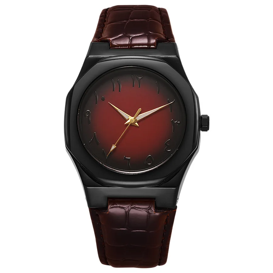 ساعات كوارتز كلاسيكية للرجال أرقام عربية الاتصال الهاتفي مقاوم للماء الأعمال عادية بولي Leather حزام من الجلد ساعة الذكور الهدايا دروبشيبينغ #6