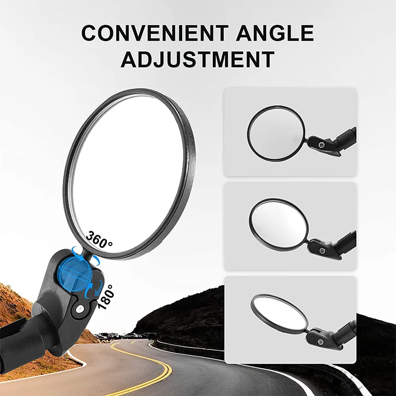 قطعتان من مرايا الدراجة، مرآة الرؤية الخلفية للدراجة ذات عدسة محدبة زجاجية عالية الدقة، مرآة الرؤية الخلفية الآمنة لركوب الدراجات، سهلة التركيب #3
