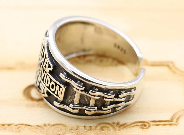 925 Sterling Silver Retro Motorcycle Chain Thai Silver Ring Personalized Trendy European and American Motorcycle Race Knight Rin