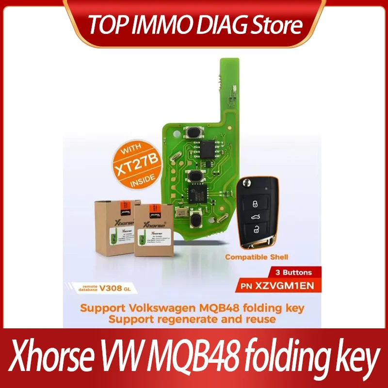 

Ключ-брелок Xhorse VVDI VW MQB48 XZVGM1EN с функцией регенерации и повторного использования, с суперчипом XT27B (аналог XT27A, XT57B), совместим с VVDI2 mini KEY tool max plus pad.