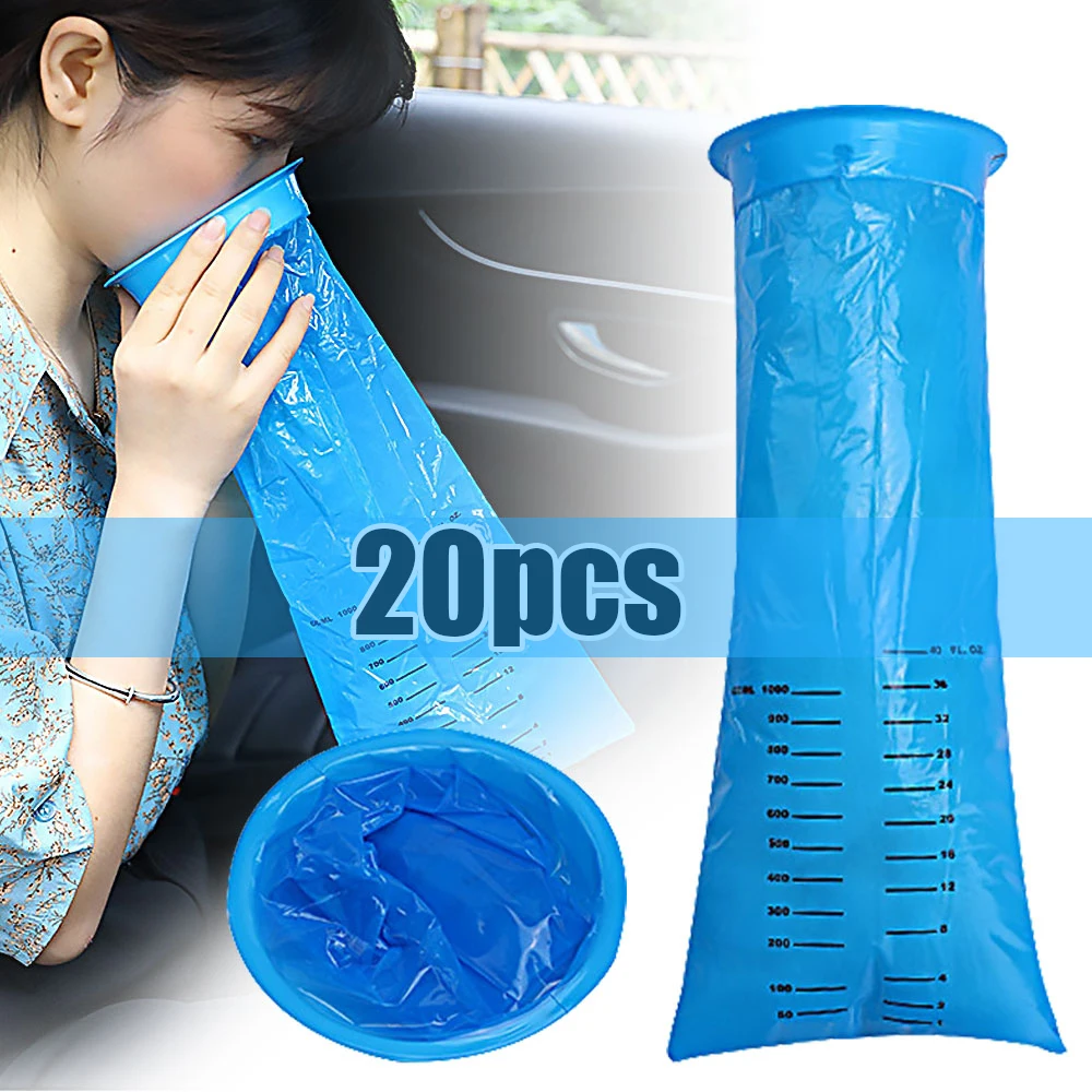 20Pcs 1000ML Portable Disposable Travel Car Airplane Motion Sickness Nausea Vomit Cleaning Bag Clean Eco-Friendly Plastic Bag