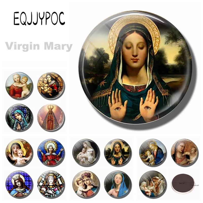 Christian 30MM Glass Dome Fridge Magnet Virgin Mary and Baby Jesus Magnetic Refrigerator Sticker Catholicism Assumption Day