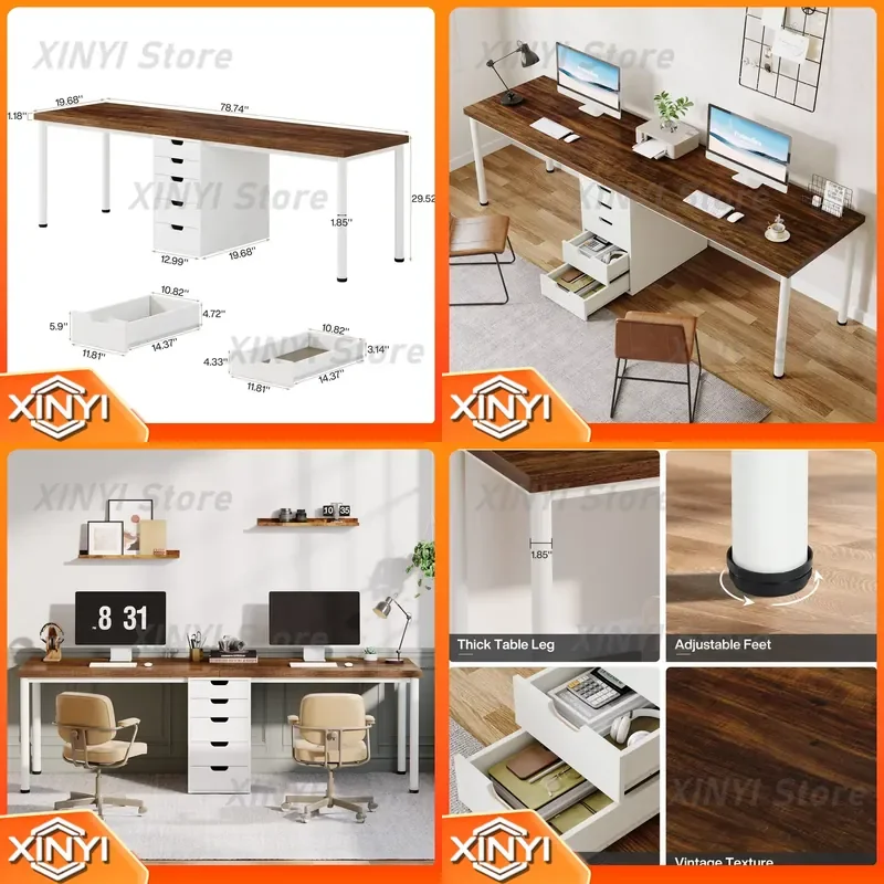 Double Computer Desk with 5 Drawers for Home Office Modern Minimalist Study Workstation Desk for Small Space Ergonomic Office