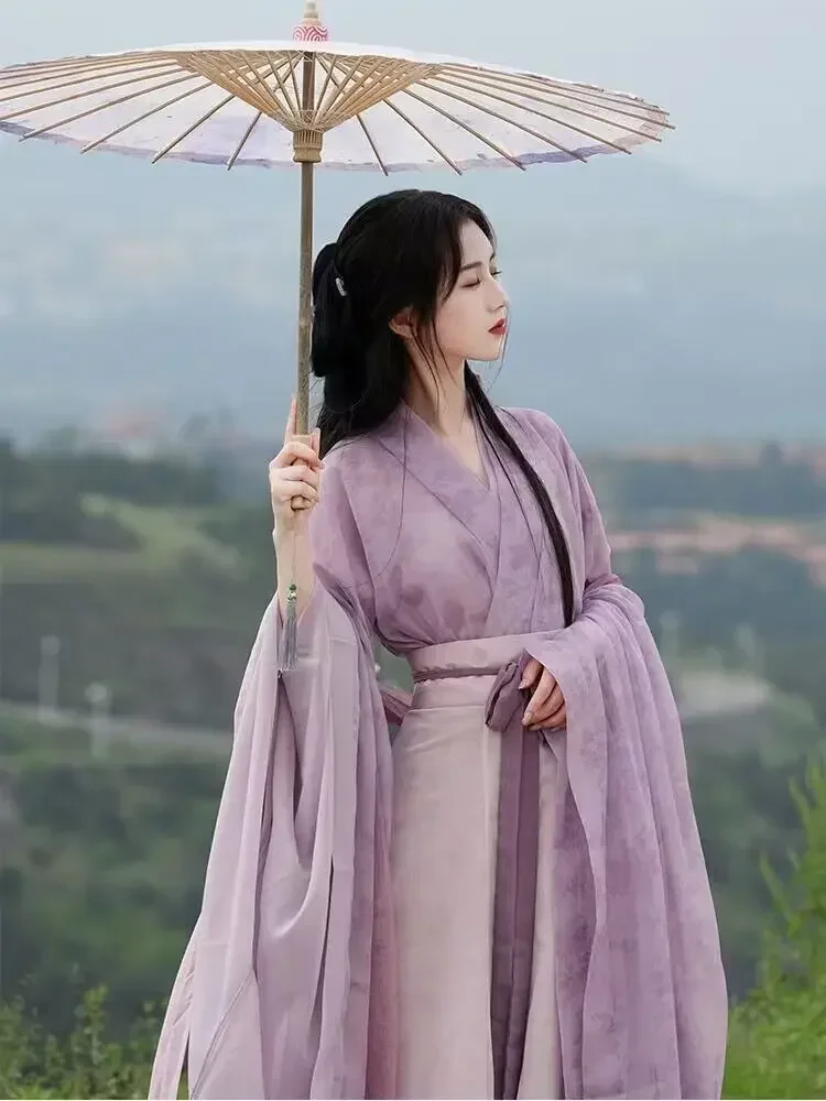 Hanfu Dress Women Ancient Chinese Hanfu 3pcs Sets Female Fairy Cosplay Costume 2024 Summer Dance Dress Hanfu Purple 3pcs Sets