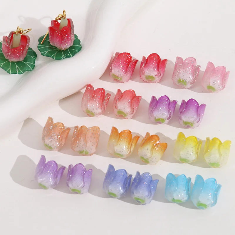 

Wholesale 50pcs/lot color print cartoon rose bud acrylic beads diy jewelry earring/garment accessory