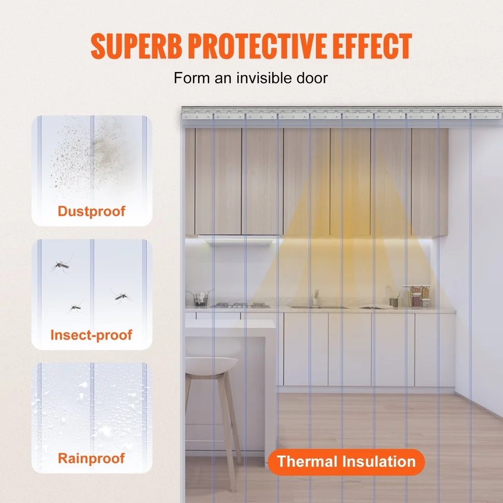 Thickened Clear PVC Strip Curtain 60 x 84 Inch Durable Weatherproof Door Cover Easy Install Fly Dust Protection Indoor Use