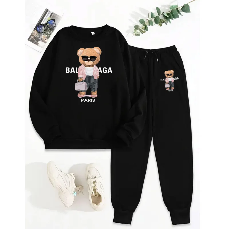 Women\'s Tracksuit O-Neck Pullover + Sweatpants 2 Piece Set Outfit Design Loose Sports Suit Woman Autumn Winter Vintage Clothing