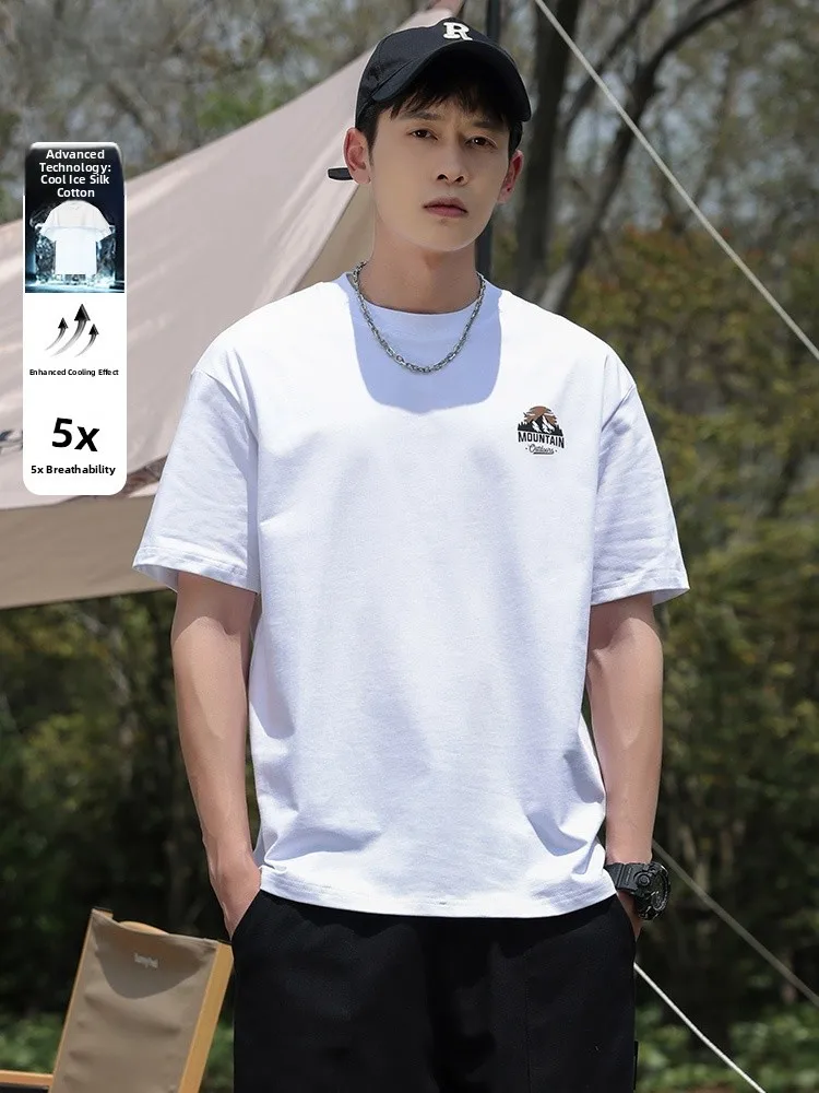 

Heavyweight Pure Cotton ort Sve T-irt Men's Summer Trendy Brand Printed Loose f Sve Ice Silk Cool Feeling Top