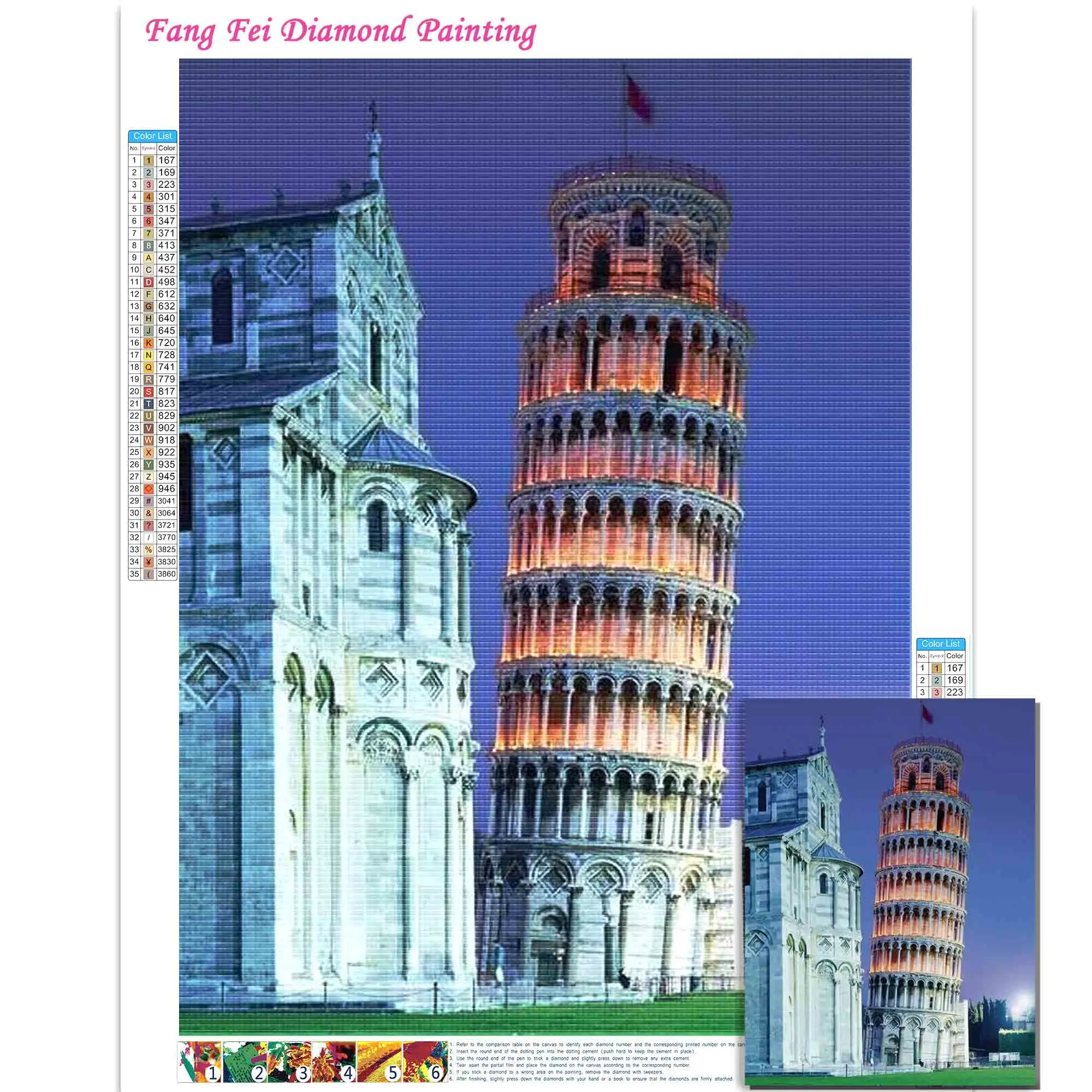 Trapano completo pittura diamante torre pendente di Pisa italia paesaggio immagine Wall Art punto croce mosaico artigianato soggiorno Decor