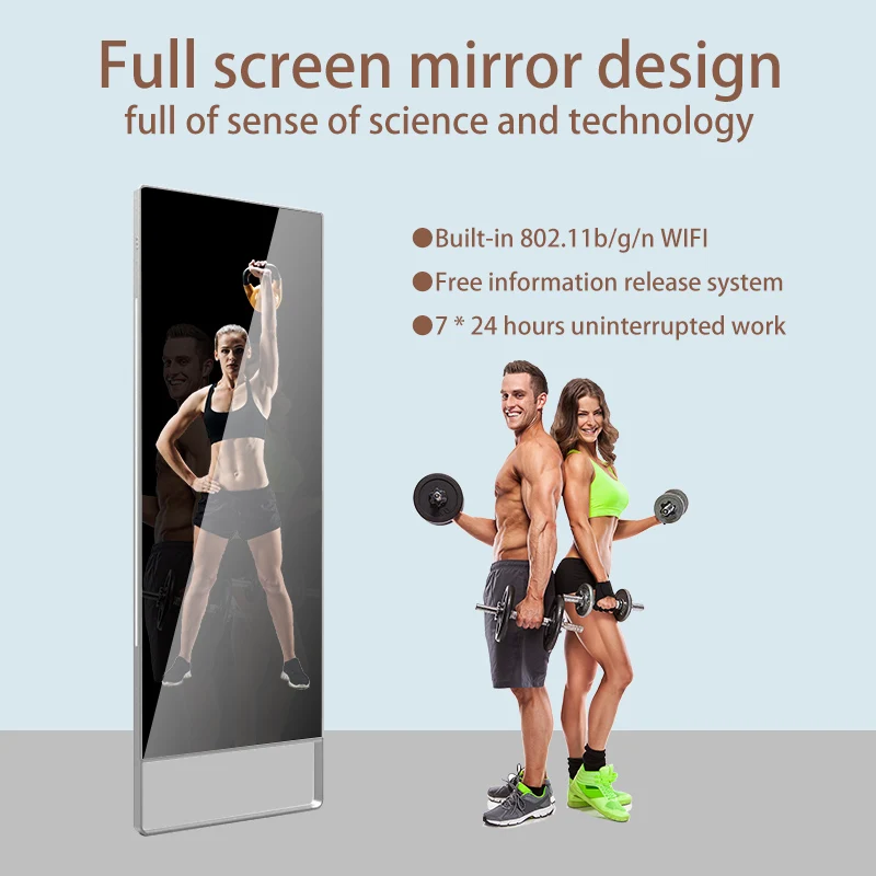 Gym Home Floor Standing Full Body Magic Mirror Android Touch Screen Digital Exercise Smart Fitness Workout Interactive Mirror